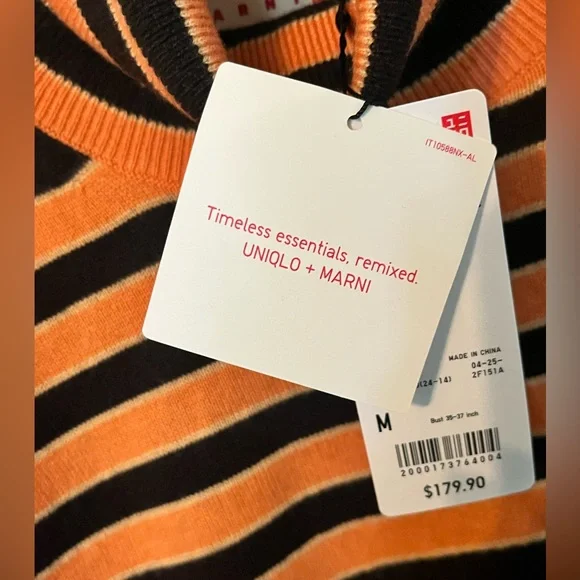 NWT Marni Uniqlo 100% Cashmere Striped Turtleneck Sweater Sz M - Picture 7 of 14